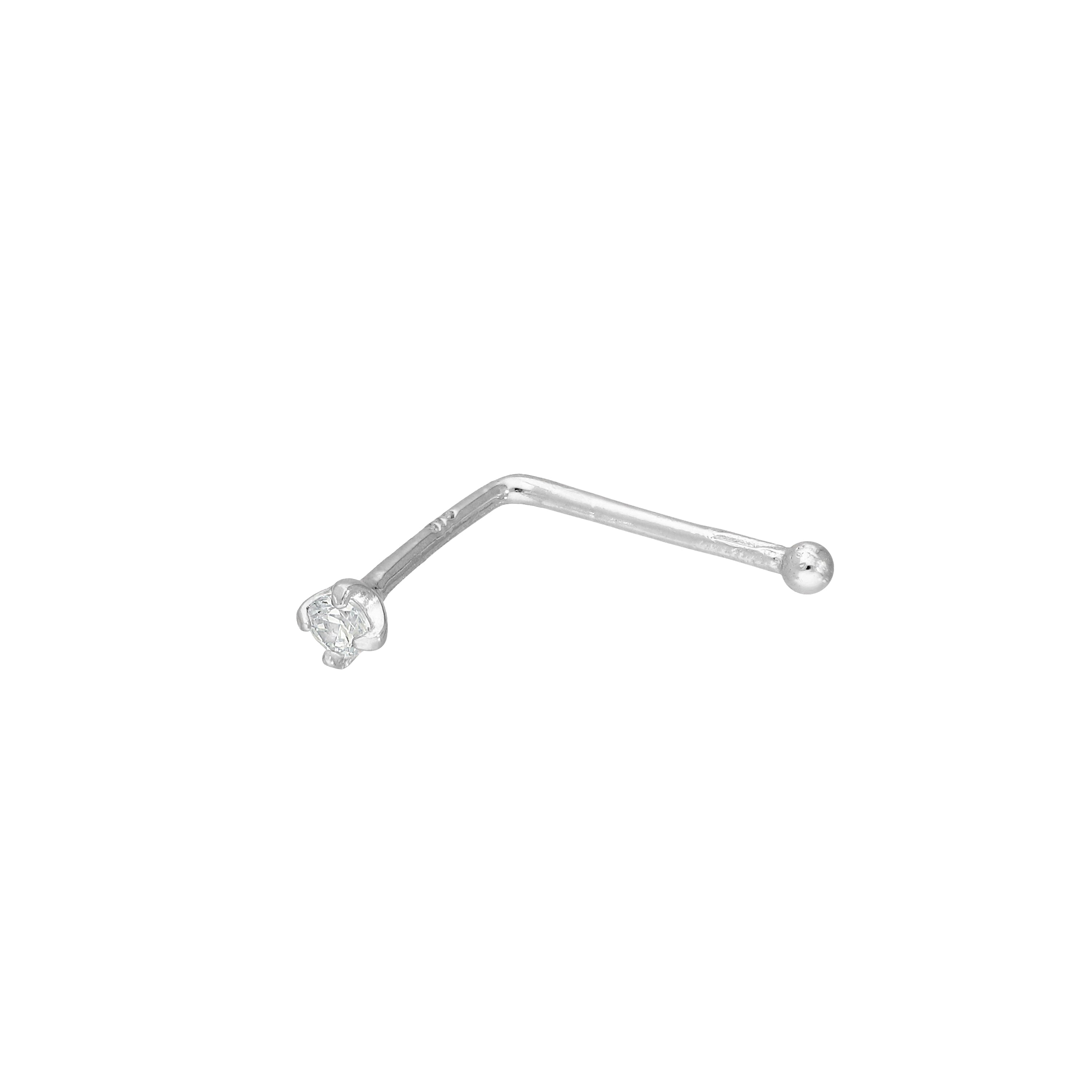 9ct White Gold & Clear CZ Crystal 22Ga Nose Stud