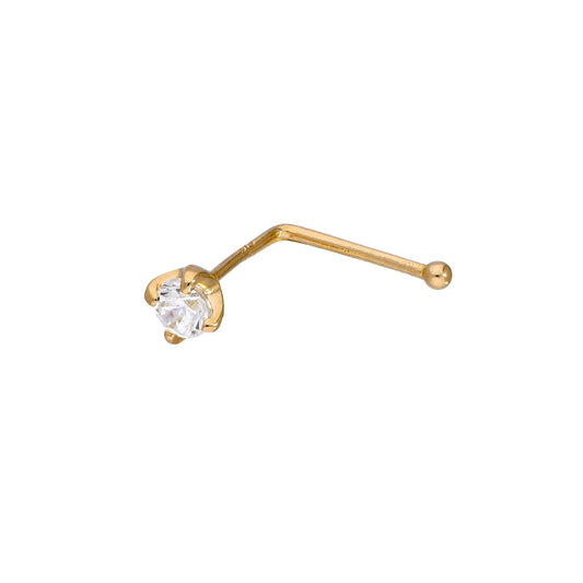 9ct Gold & 3mm Clear CZ Crystal 23Ga Nose Stud - jewellerybox