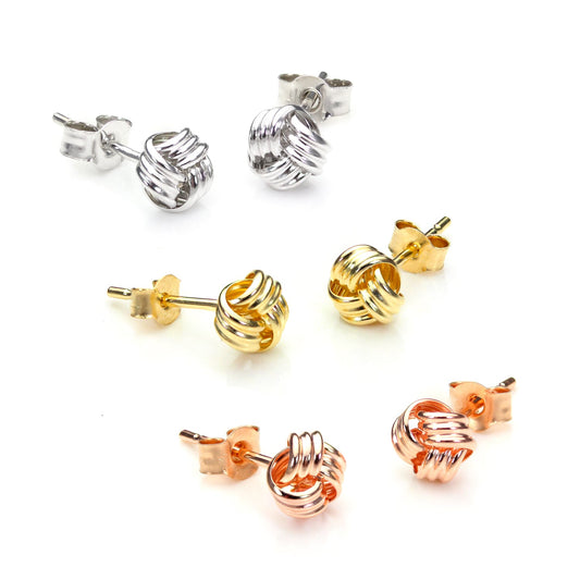 9ct Mixed Gold 5mm Classic Knot Stud Earrings Set