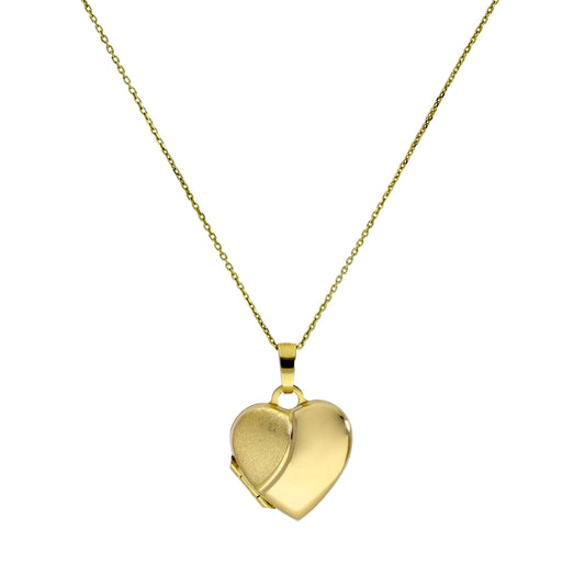 9ct Gold Engravable Two Tone Matt & Polished Heart Locket 16-20 Inches