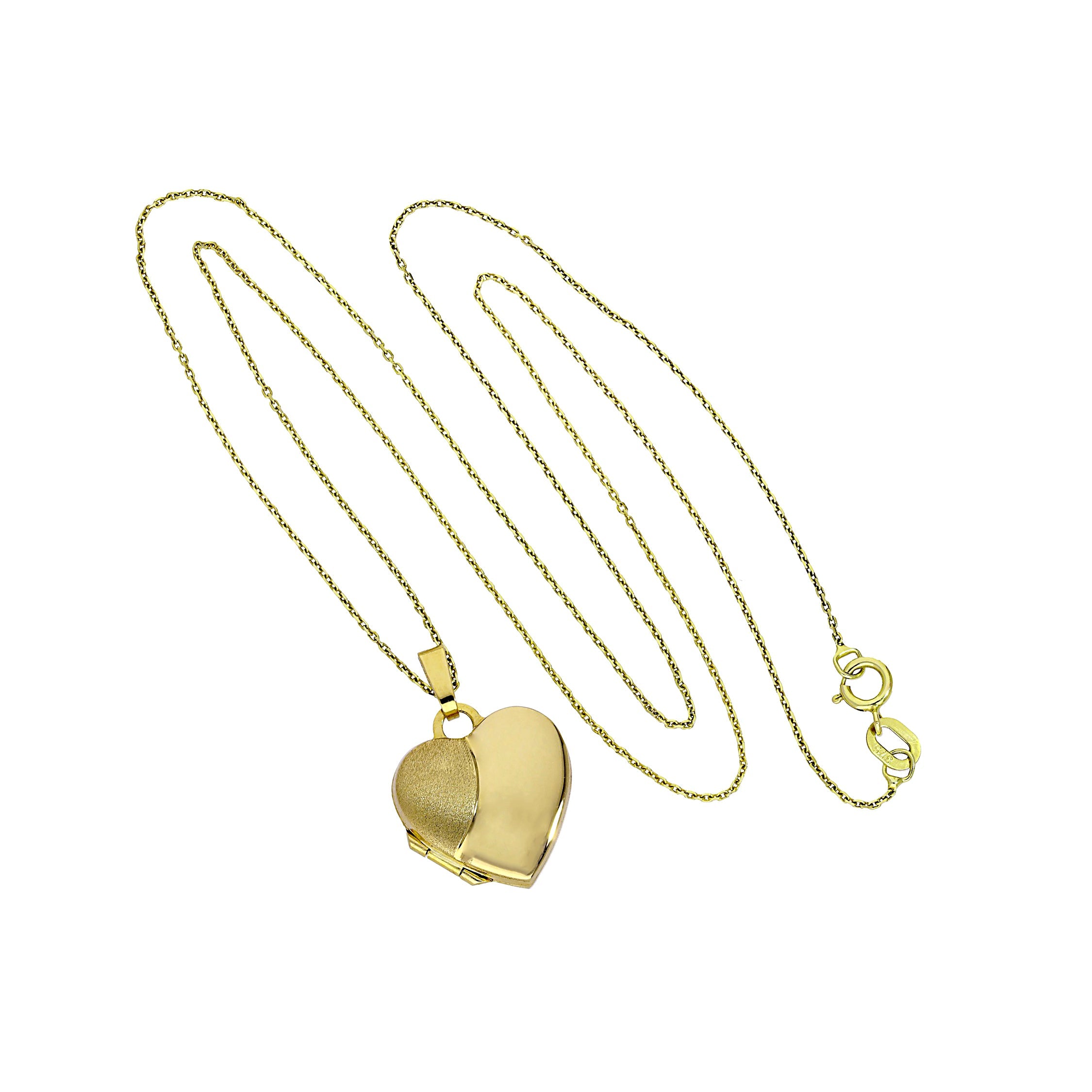 9ct Gold Engravable Two Tone Matt & Polished Heart Locket 16-20 Inches