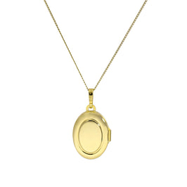 9ct Gold Engravable Oval Locket on Chain 16 - 20 Inches