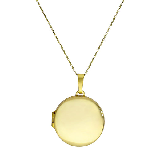 Large 9ct Gold Engravable Round Locket on Chain 16 - 20 Inches