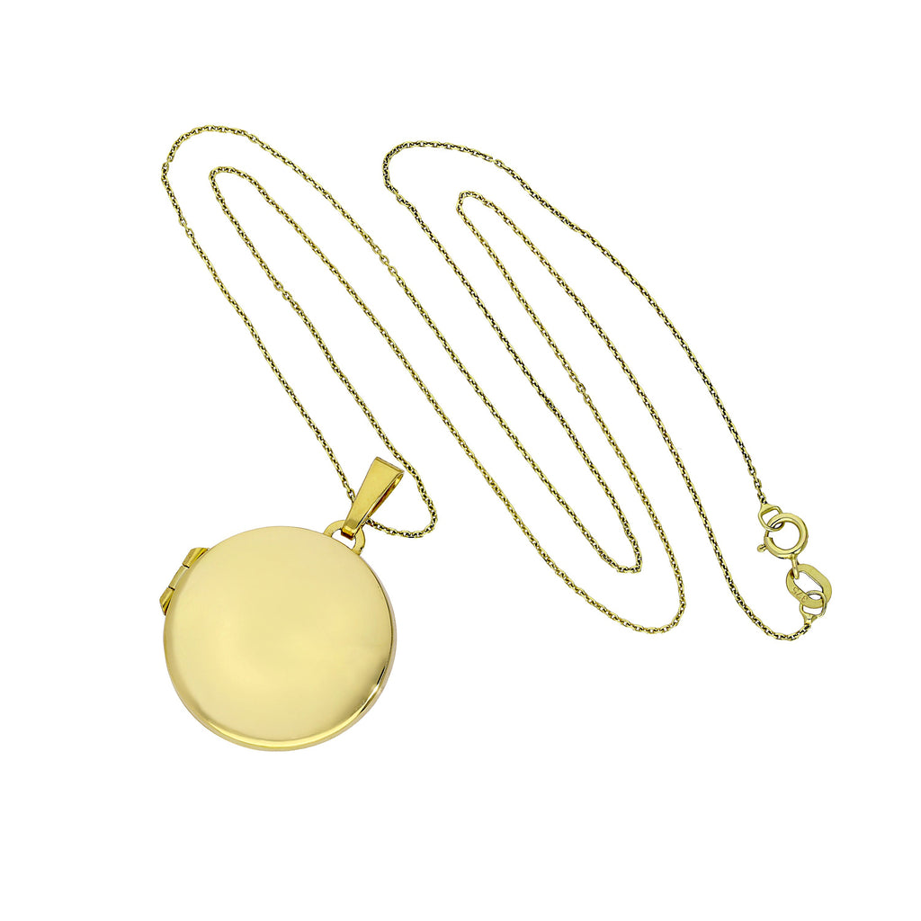 Large 9ct Gold Engravable Round Locket on Chain 16 - 20 Inches