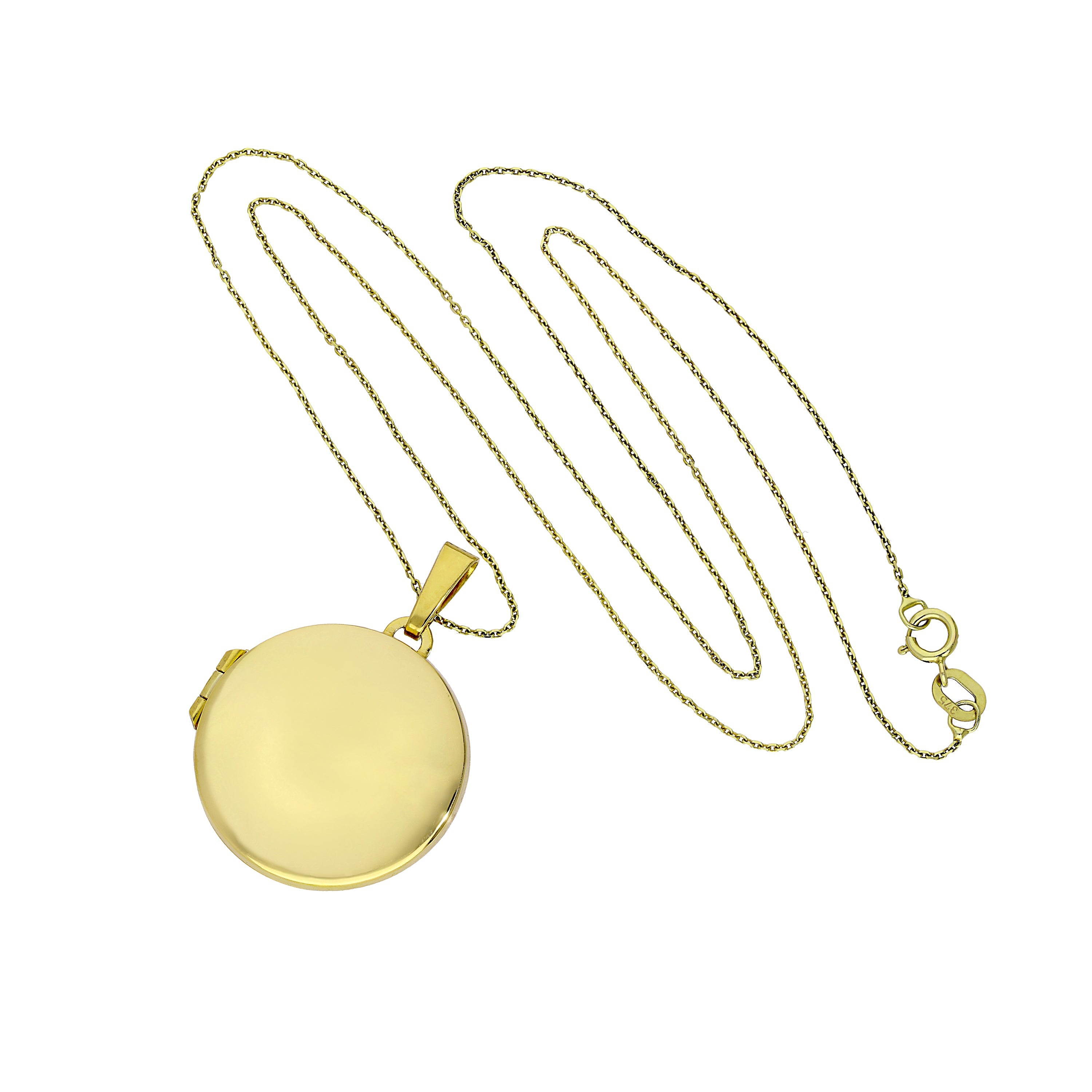 Large 9ct Gold Engravable Round Locket on Chain 16 - 20 Inches