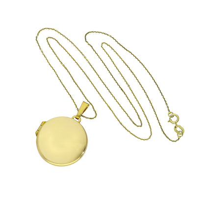 Large 9ct Gold Engravable Round Locket on Chain 16 - 20 Inches