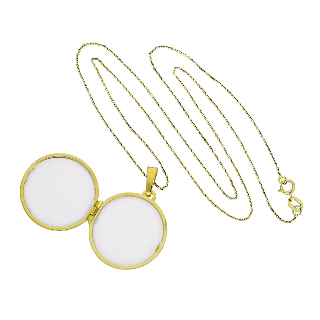 Large 9ct Gold Engravable Round Locket on Chain 16 - 20 Inches