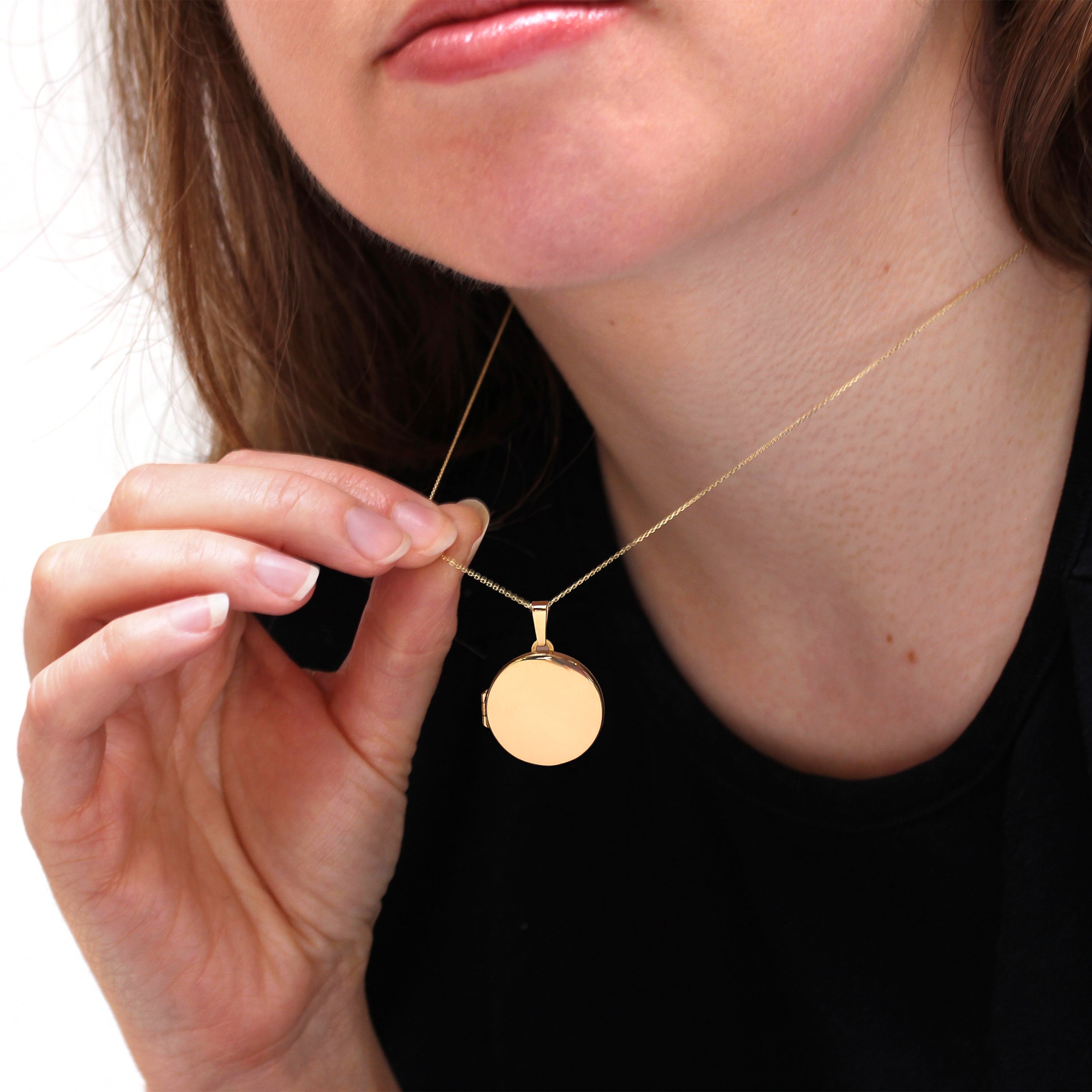 Large 9ct Gold Engravable Round Locket on Chain 16 - 20 Inches
