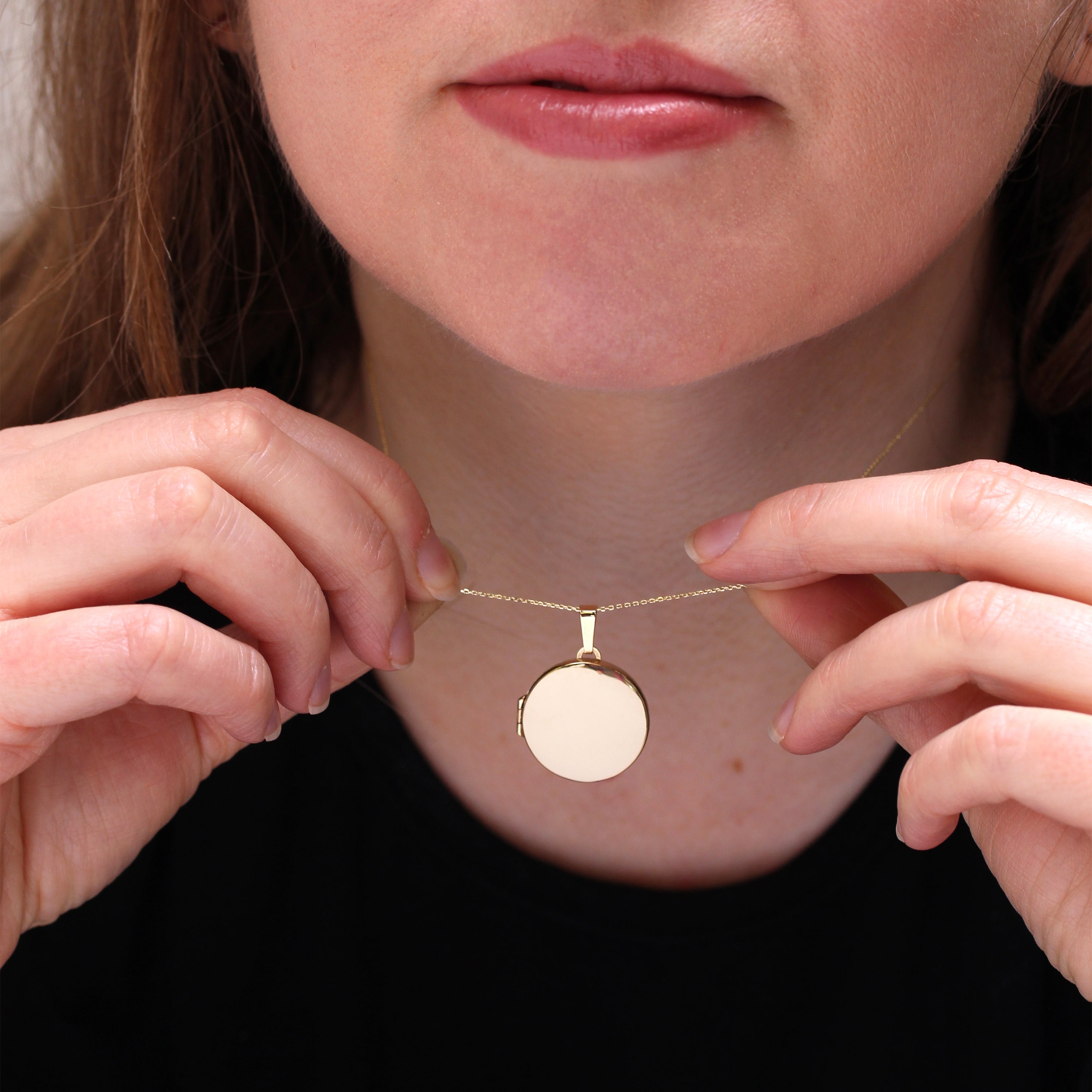 Large 9ct Gold Engravable Round Locket on Chain 16 - 20 Inches