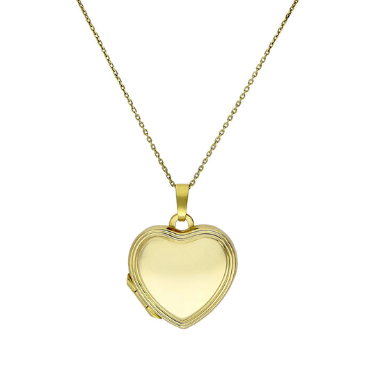 9ct Gold Engravable Heart Locket with Raised Border on Chain 16 - 20 Inches