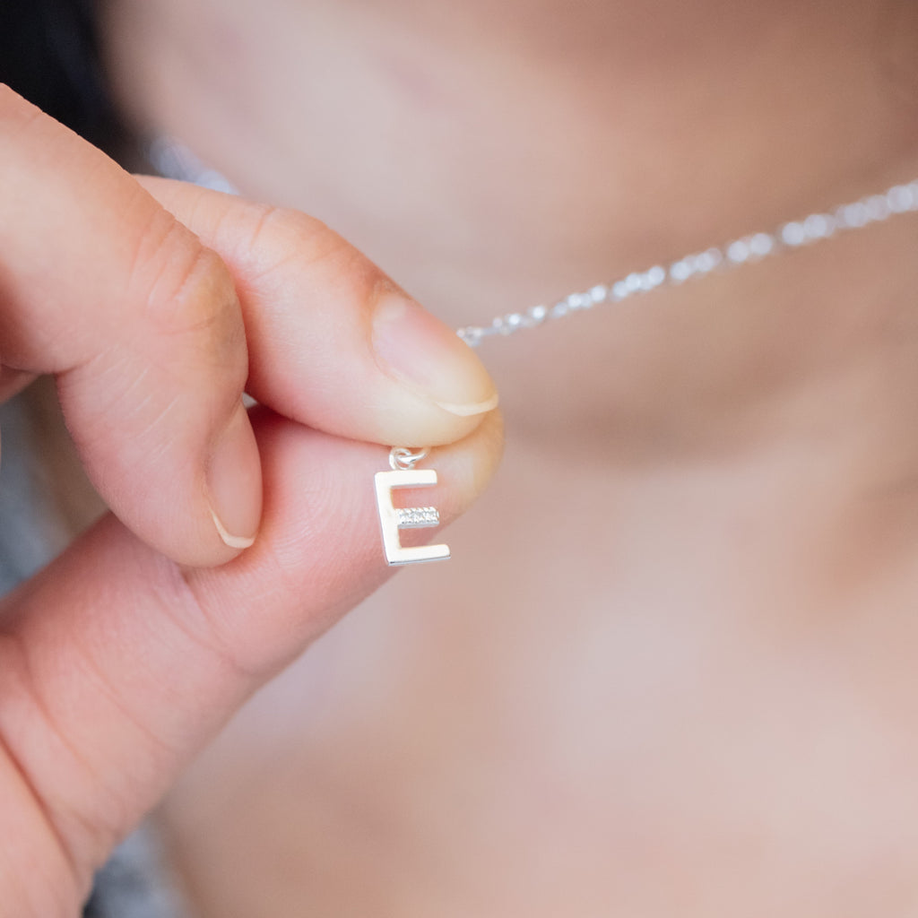 Sterling Silver Triple Diamond Initial Necklace