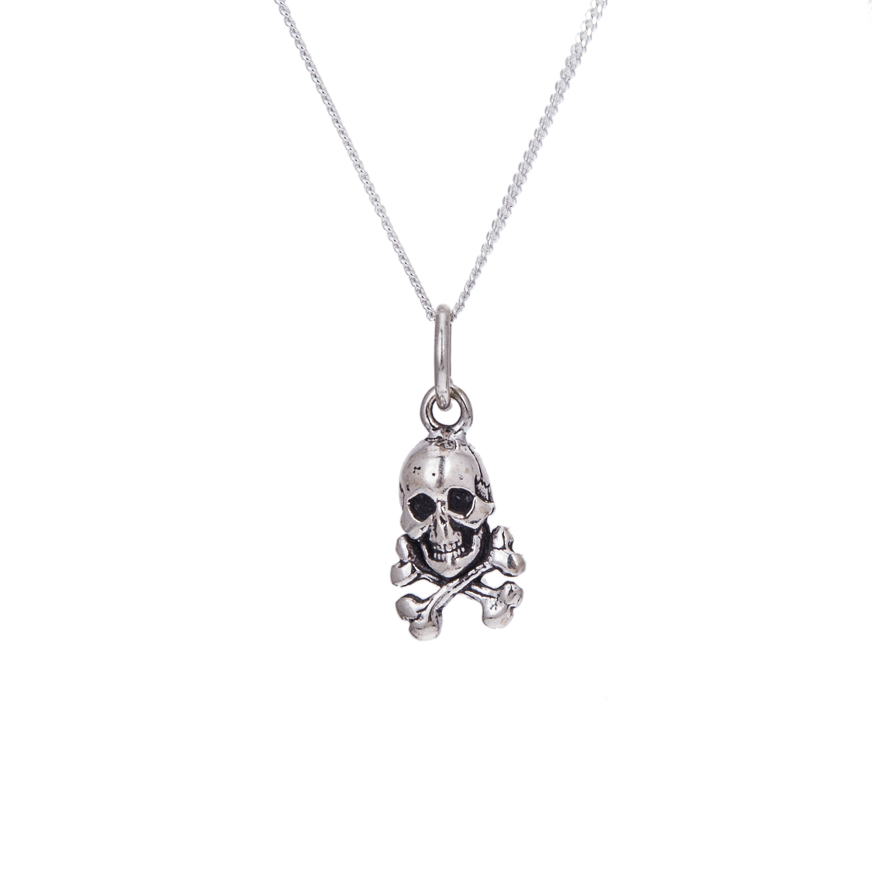Tiny Sterling Silver Skull & Crossbones Necklace | jewellerybox