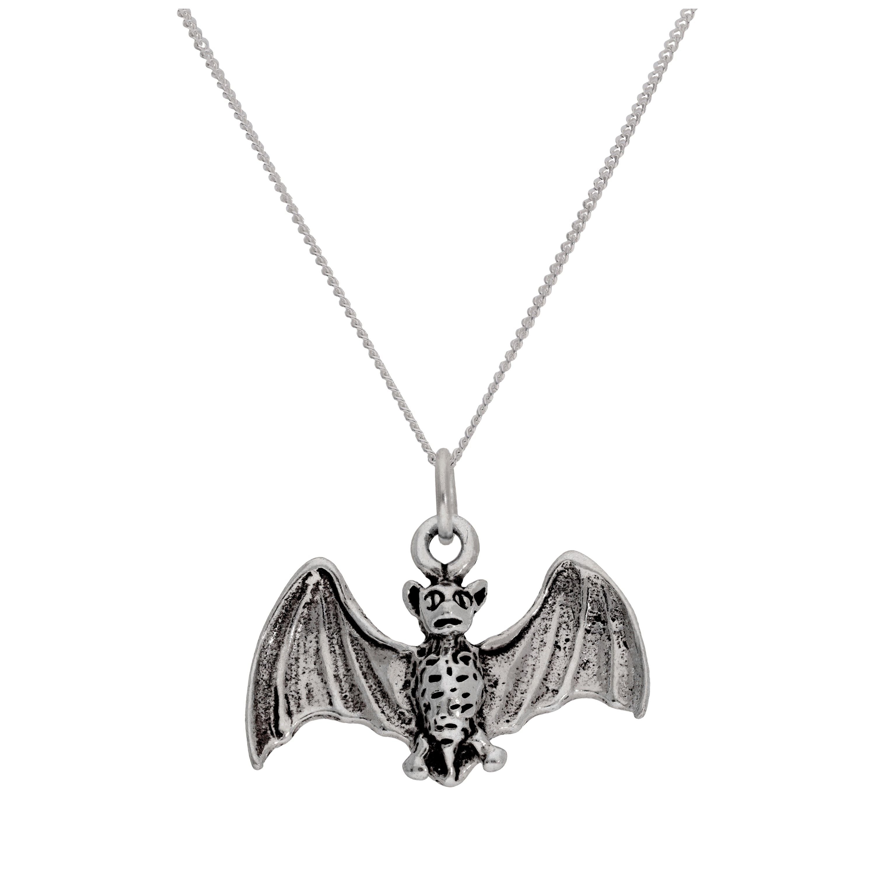Sterling Silver 3D Flying Bat Necklace