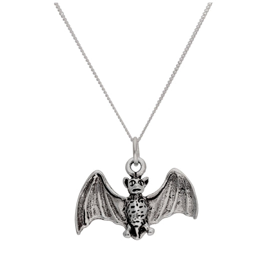 Sterling Silver 3D Flying Bat Necklace