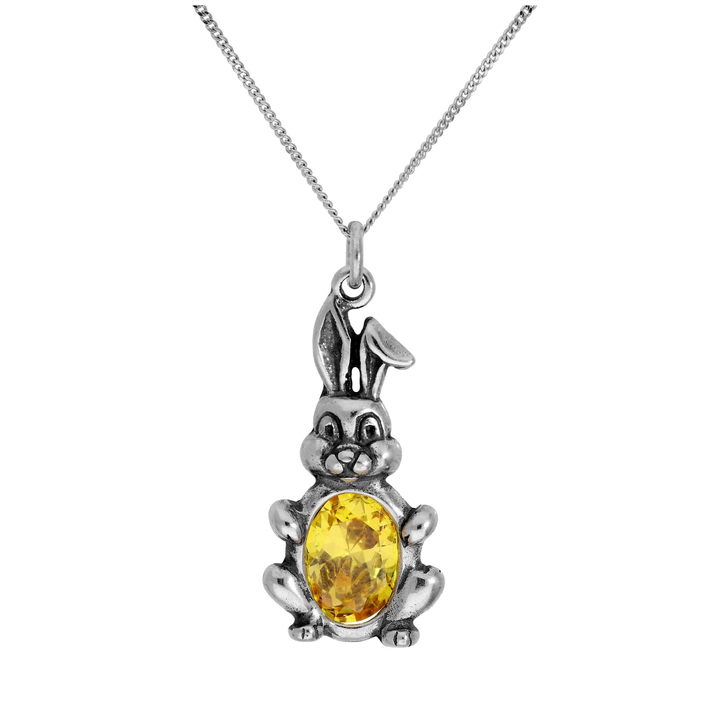 Sterling Silver Crystal Bunny Rabbit Pendant on 16+2 Inches Diamond Cut Chain