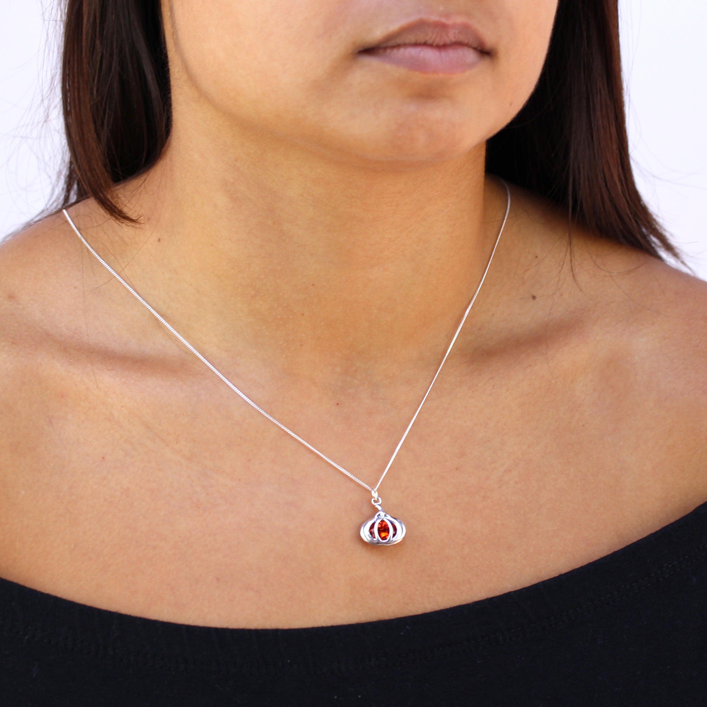 Sterling Silver Crystal Pumpkin Necklace