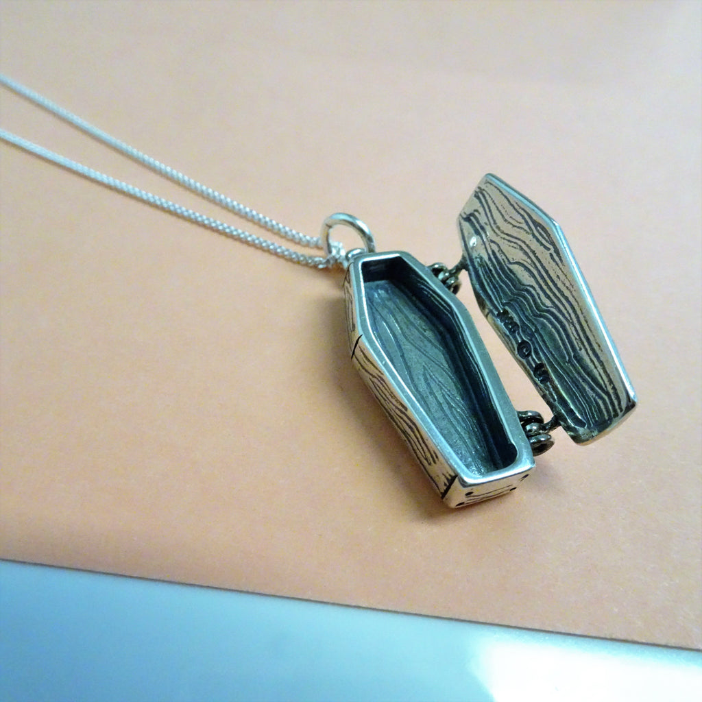 Sterling Silver Opening Coffin Necklace
