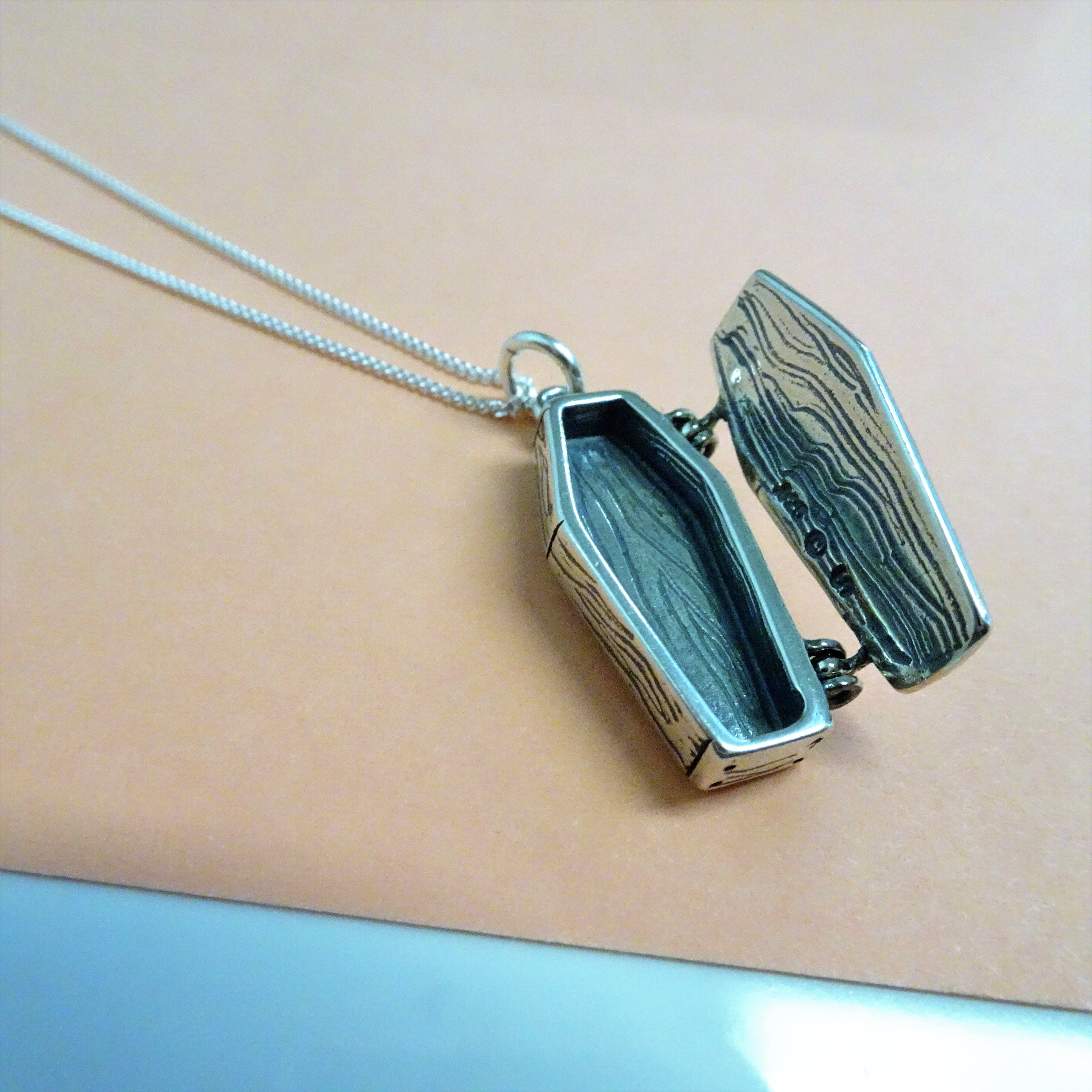 Sterling Silver Opening Coffin Necklace