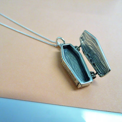 Sterling Silver Opening Coffin Necklace
