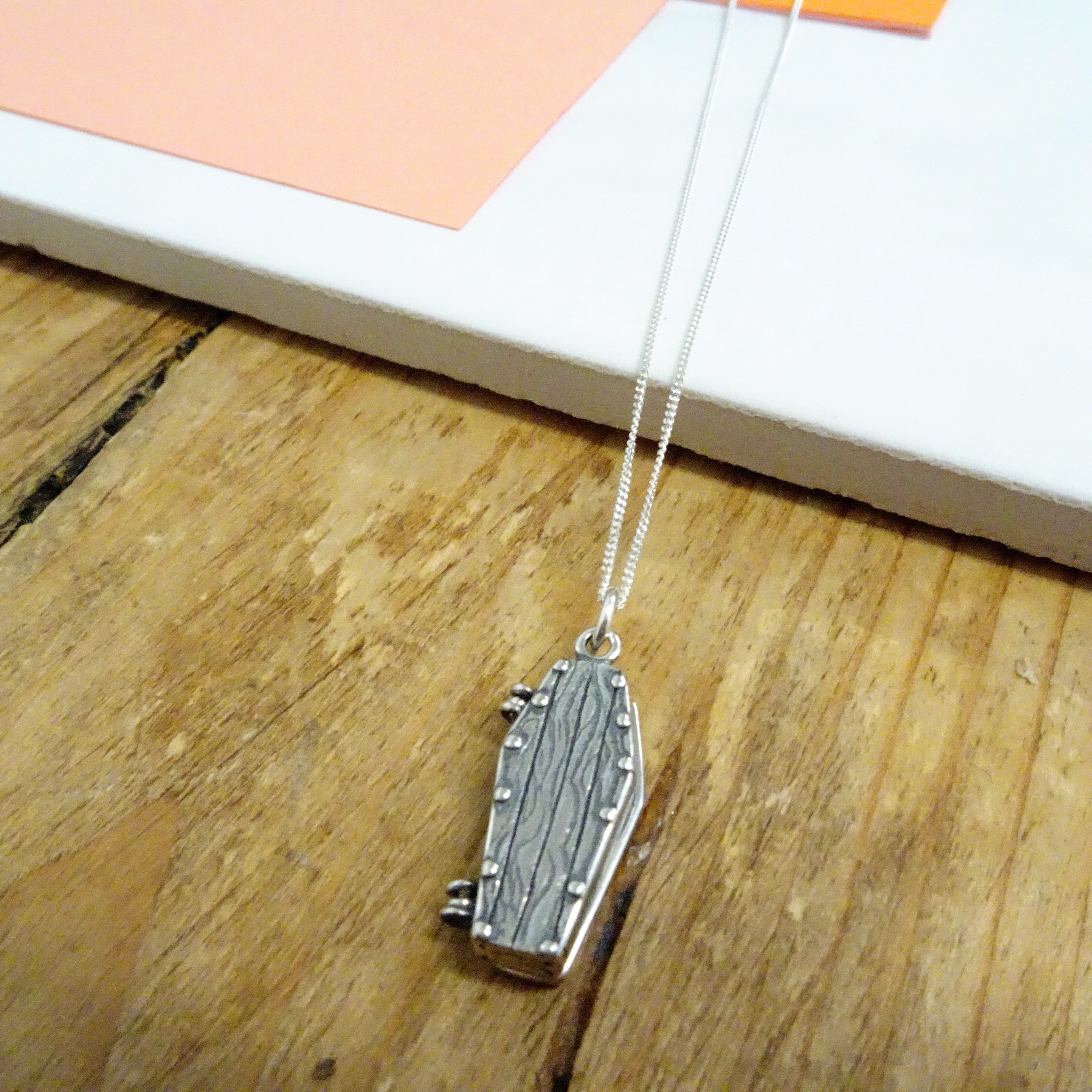 Sterling Silver Opening Coffin Necklace