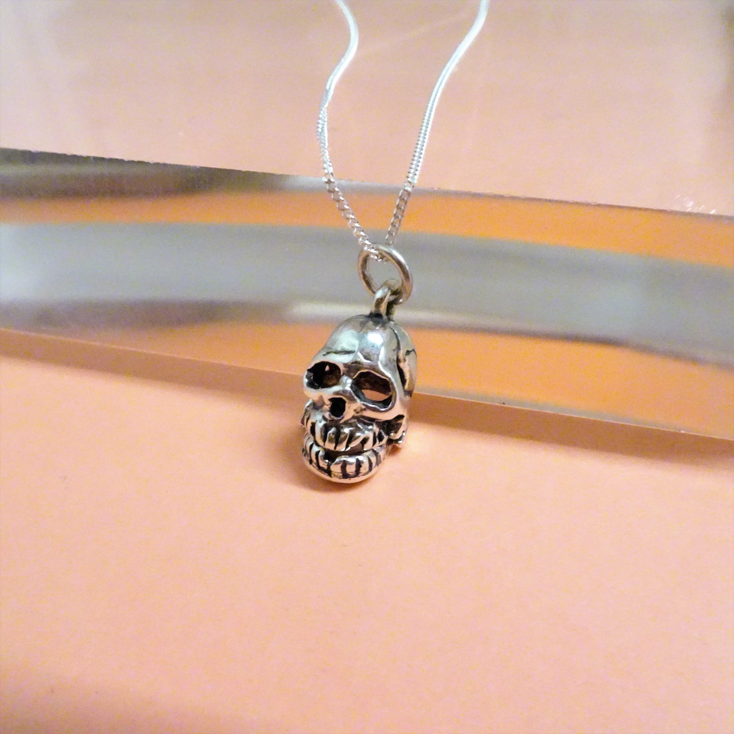 Sterling Silver Skull With Moveable Jaw Necklace