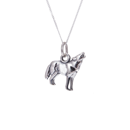 Sterling Silver Howling Wolf Necklace