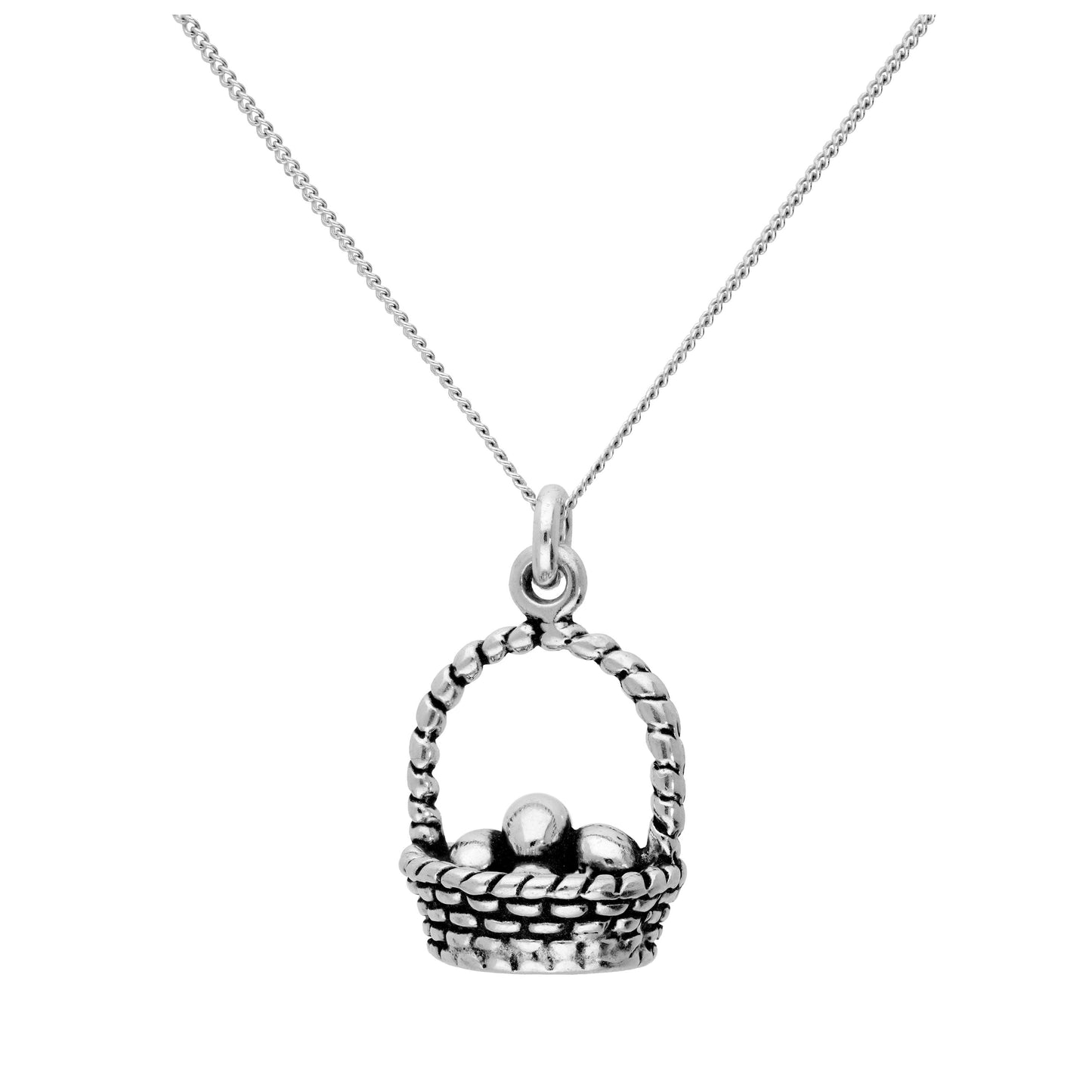 Sterling Silver Eggs in Basket Pendant on 16+2 Inches Diamond Cut Chain