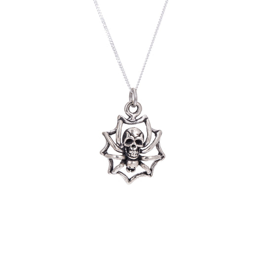 Sterling Silver Skull-Backed Spider Necklace
