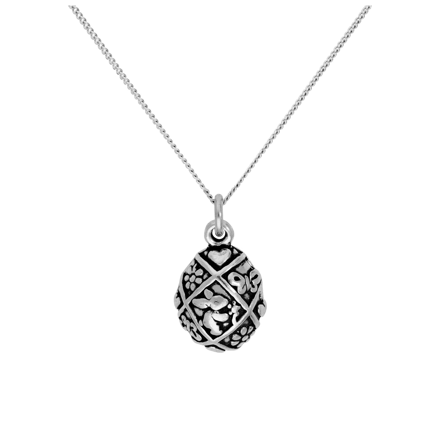 Sterling Silver Easter Egg Pendant on 16+2 Inches Diamond Cut Chain