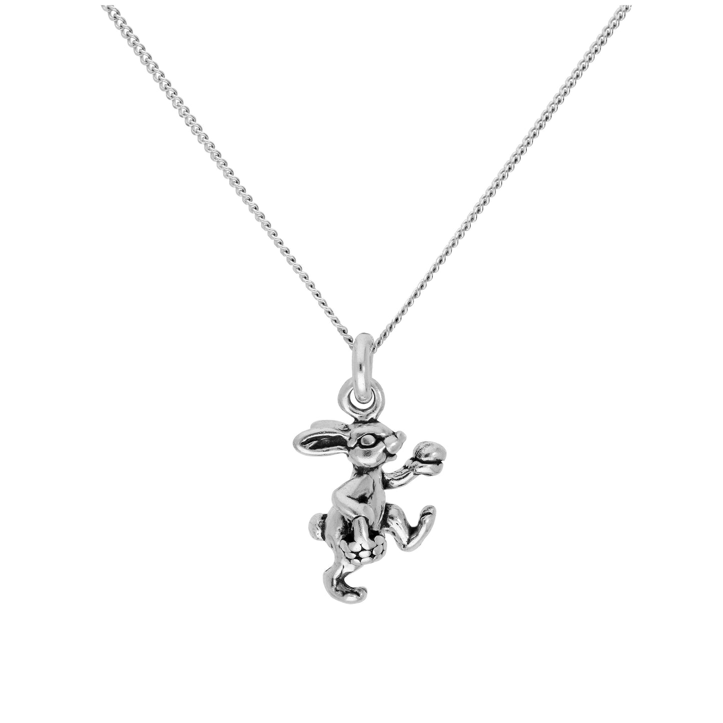 Sterling Silver Easter Bunny Pendant on 16+2 Inches Diamond Cut Chain
