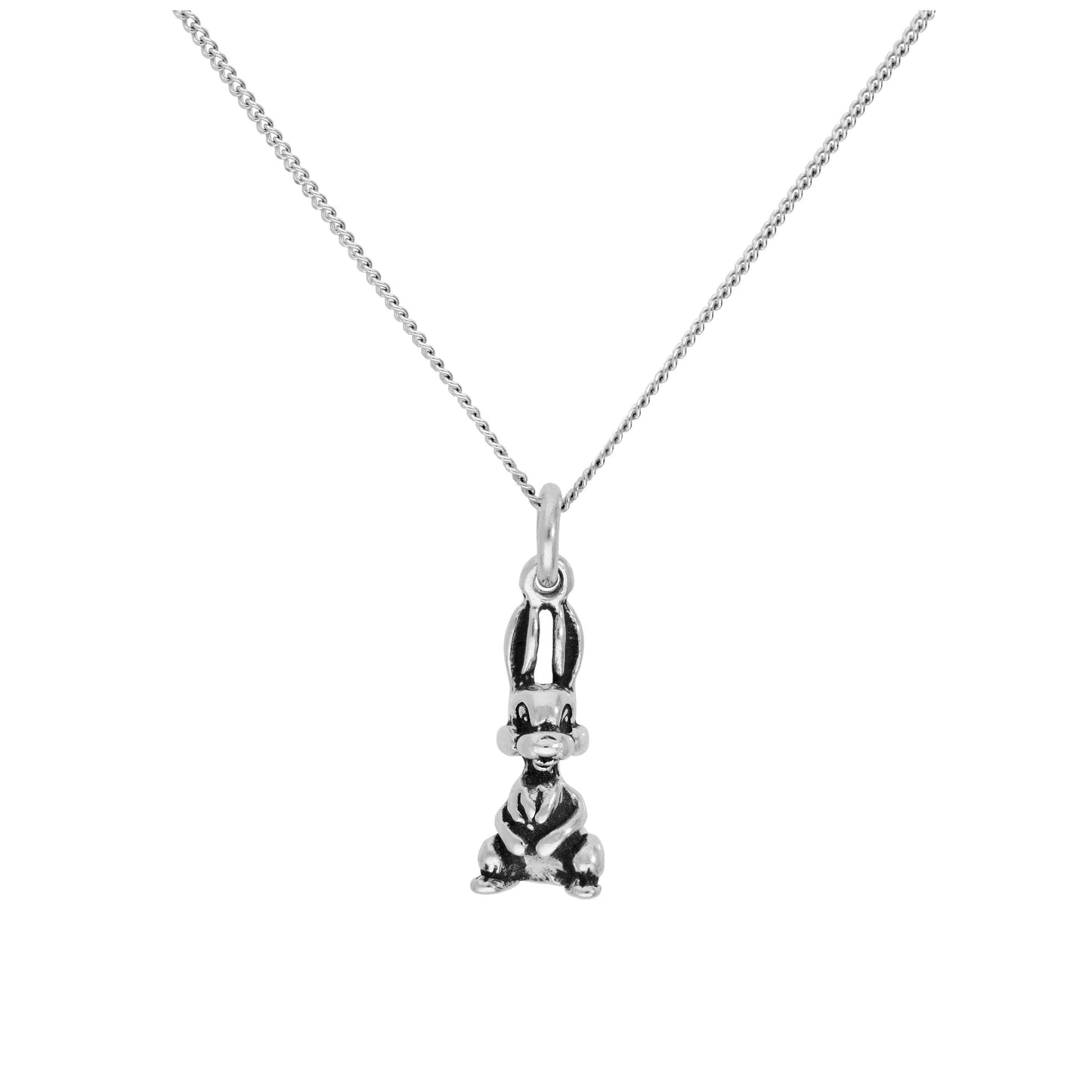Sterling Silver Bunny Rabbit Pendant on 16+2 Inches Diamond Cut Chain