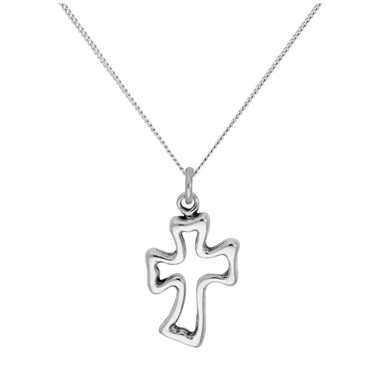 Sterling Silver Twisty Cross Pendant on 16+2 Inches Diamond Cut Chain