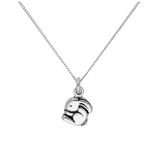 Sterling Silver Small Cartoon Bunny Rabbit Pendant on 16+2 Inches Diamond Cut Chain