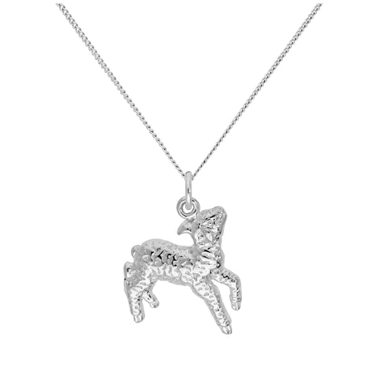 Sterling Silver Lamb Pendant on 16+2 Inches Diamond Cut Chain