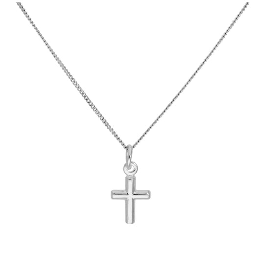 Sterling Silver Tiny Cross Pendant on 16+2 Inches Diamond Cut Chain