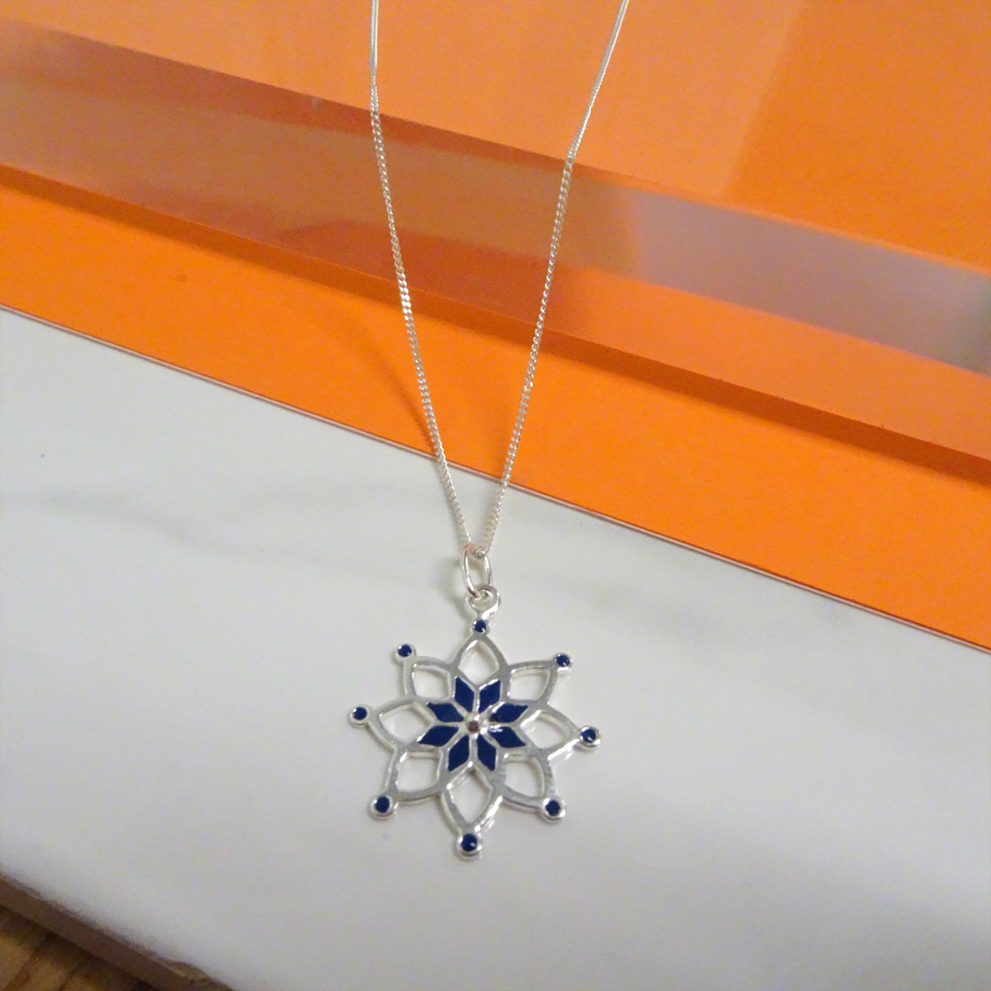 Sterling Silver & Blue Enamel Dreamcatcher Necklace