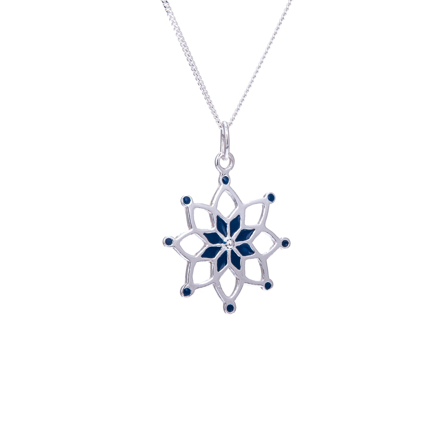 Sterling Silver & Blue Enamel Dreamcatcher Necklace