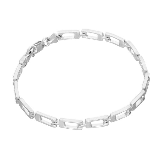 Sterling Silver Rectangular Links Geometric 7.5 Inch Bracelet