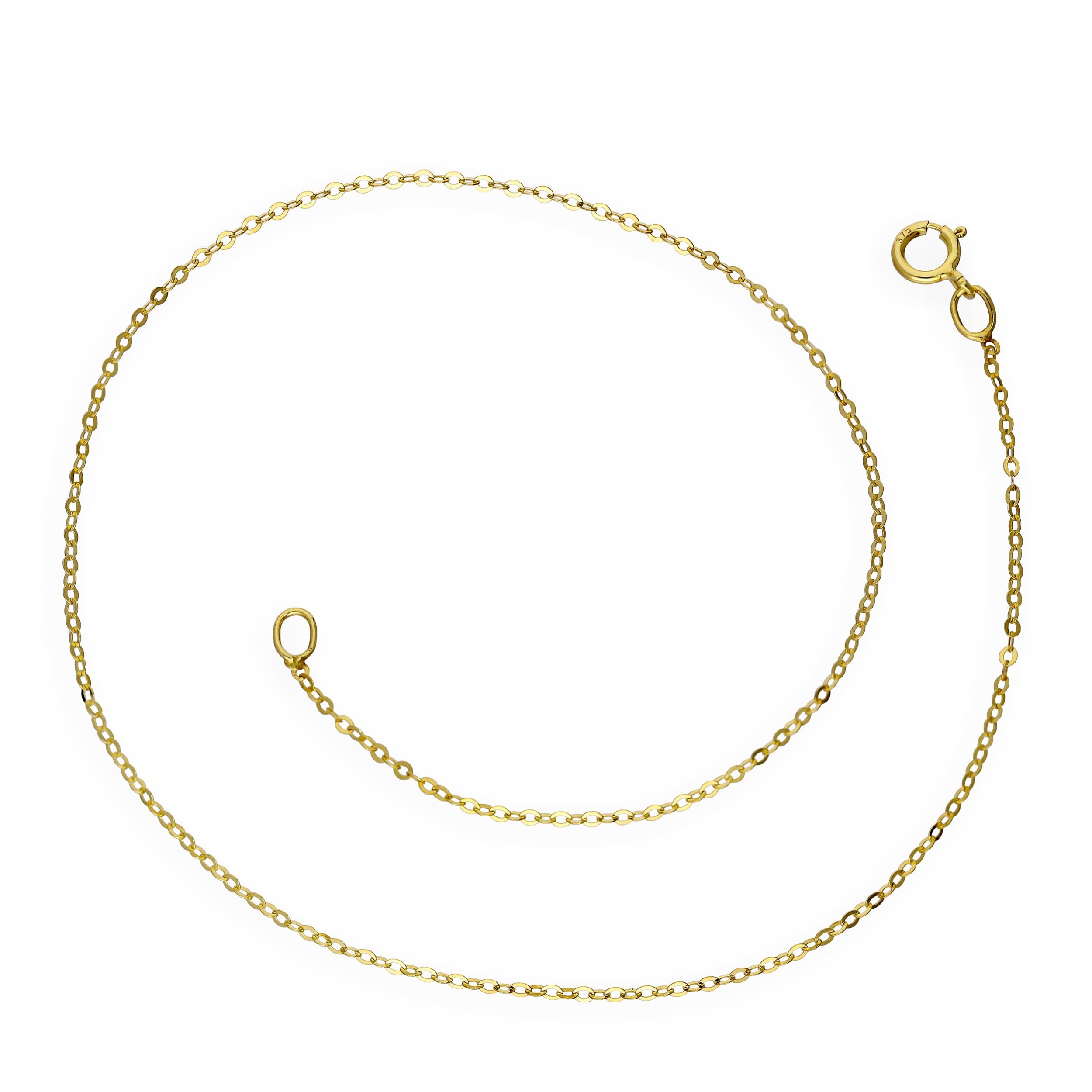 9ct Yellow Gold Hammered Trace Anklet 9.5 Inches