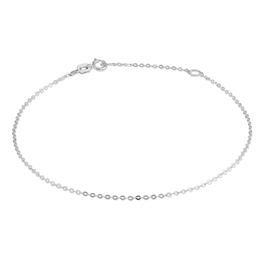 9ct White Gold Hammered Trace Chain Bracelet 7 - 8 Inches