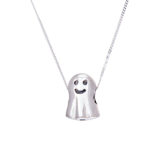 Sterling Silver Retro Gaming Ghost Bead Necklace