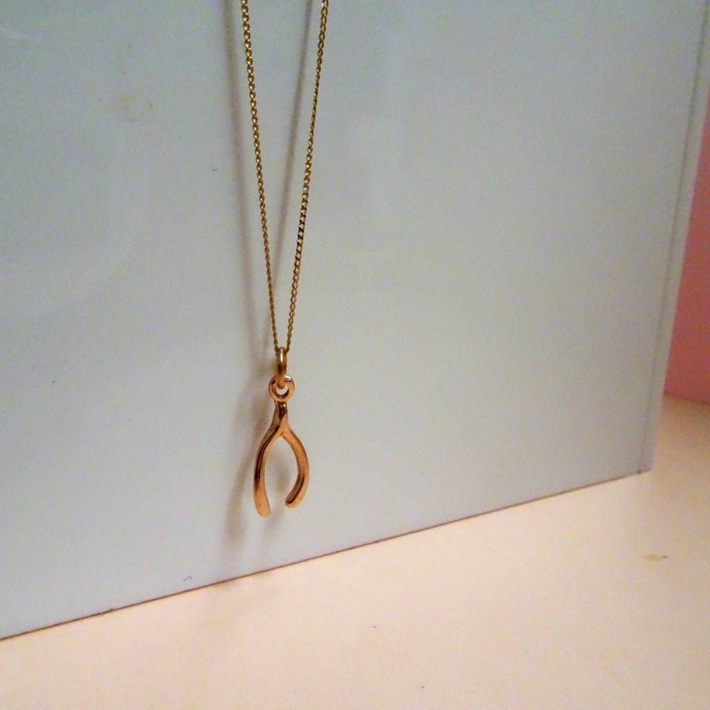 9ct Rose Gold Wishbone Necklace - 18 Inch Chain