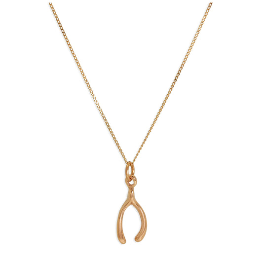 9ct Rose Gold Wishbone Necklace - 18 Inch Chain