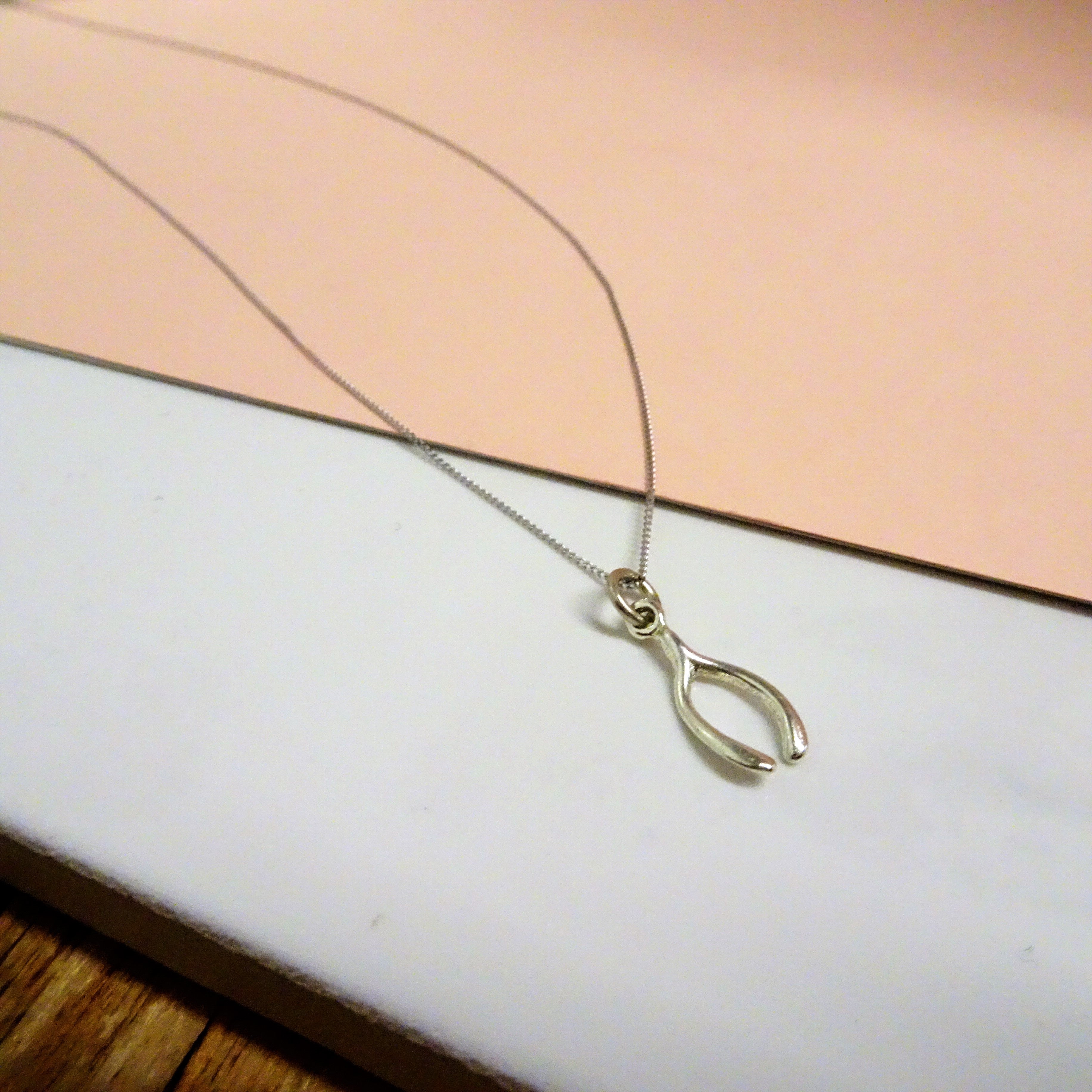 9ct White Gold Wishbone Necklace - 18 Inch Chain