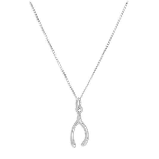 9ct White Gold Wishbone Necklace - 18 Inch Chain