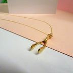 9ct Gold Wishbone Necklace - 18 Inch Chain