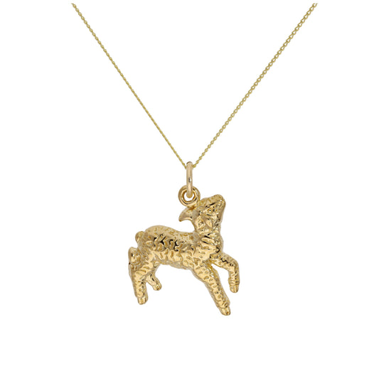 9ct Gold Lamb Pendant on 18 Inches Diamond Cut Chain
