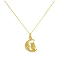 9ct Gold Owl Sitting on Moon Necklace - 18 Inch Chain