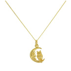 9ct Gold Owl Sitting on Moon Necklace - 18 Inch Chain