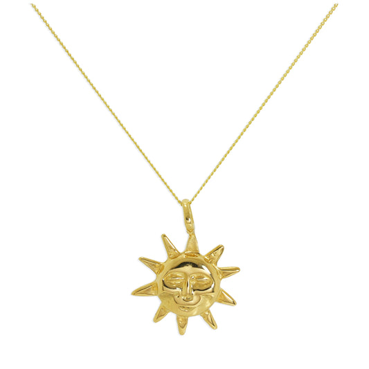 9ct Gold Sun Necklace - 18 Inch Chain